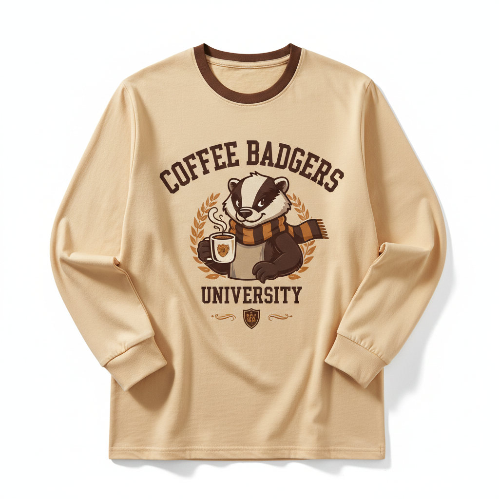 Coffee Badgers Long Sleeve T-Shirt with badger mascot graphic